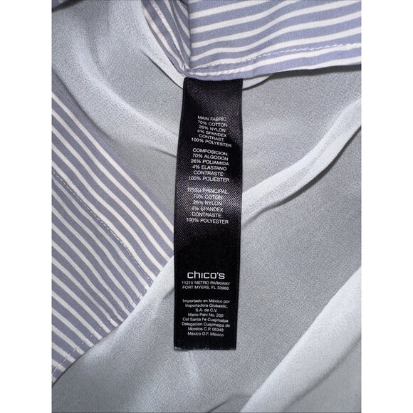 Chicos Black Label Womens Long Sleeve Striped Button-Up Shirt With White Collar - Picture 11 of 12